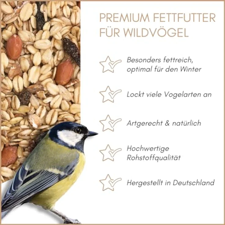 Supravit Premium Fettfutter für Wildvögel 2,5 kg - fettreiches Winterfutter mit Haferflocken, Erdnüssen und Rosinen als energieliefernde Mischung für alle Wildvögel – Bild 2
