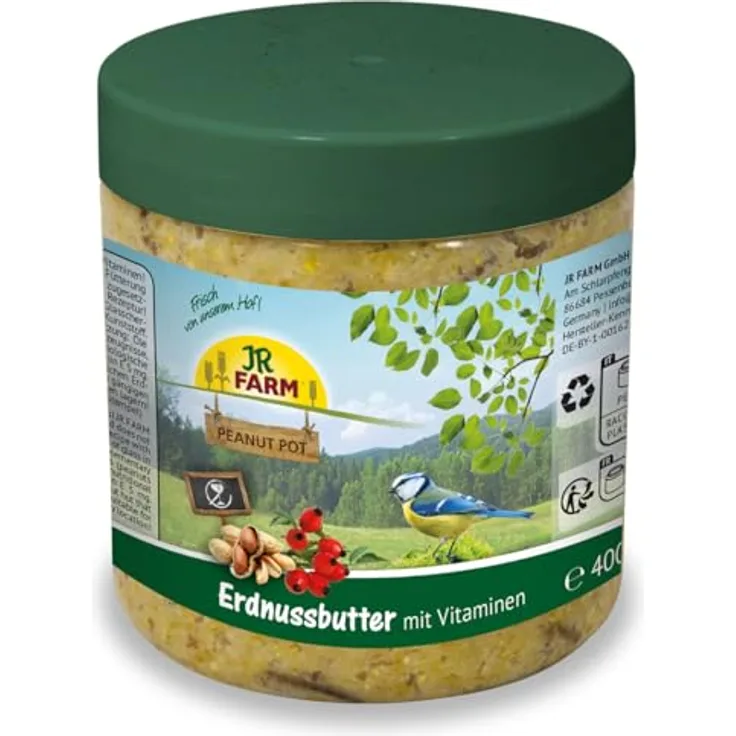 JR FARM Garden PPot Erdnussbutter mit Vitaminen, 400g, energiereich und ohne Zusatzsalz, für Wildvögel