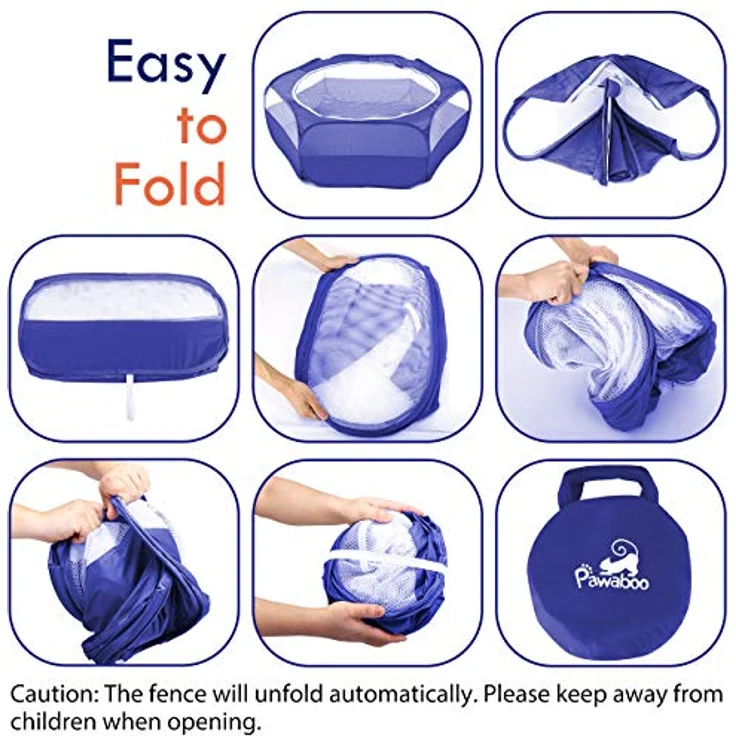 Pawaboo Kleintiere Freigehege, Faltbar und Wasserdicht für Kaninchen, Hühner, Kätzchen und Welpen, 133 cm x 38 cm, Indigo mit Reißverschluss und Nylonboden – Bild 2