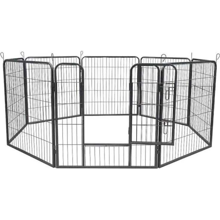 Mucola Welpenauslauf Freigehege 8-teilig, stabiles Metallgehege 80 x 80 cm, witterungsbeständig, flexibel aufstellbar, entgratet, für Indoor/Outdoor Nutzung