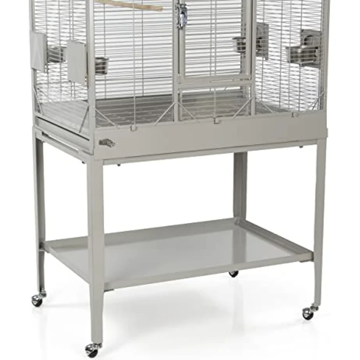 Montana Cages Madeira II, Premium Vogelkäfig für Sittiche, inkl. Anflugklappe, Freisitz, 4 Edelstahlnäpfe, AVILON Pulverbeschichtet, ca. 82 x 54 x 153 cm, Farbe Platinum – Bild 4