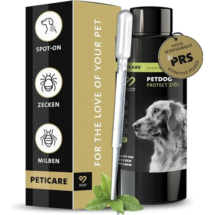 Peticare® PetDog Protect 2161, Zeckenschutz für Hunde, natürliches pflanzliches Spot-On, fipronil-frei, wasserfest, 24h Langzeitwirkung durch PRS® System – Bild 1