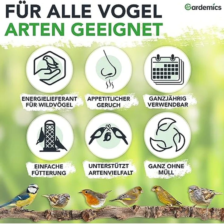 Gardemics Vogelfutter Wildvögel ganzjährig 25 Kg, Vitalmix mit Erdnüssen & Sonnenblumenkerne, artgerechtes Ganzjahresfutter für Artenvielfalt im Garten – Bild 3