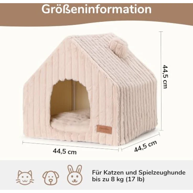 FUKUMARU Katzenhaus, waschbare Katzenhöhle aus Kunstkaninchenfell in Grottenform mit herausnehmbarem Kissen, 44,5 cm, rosa-grau – Bild 5