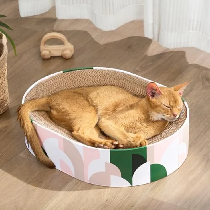 Conlun 2-in-1 Ovales Kratzbrett für Katzen, Lounge Kratzpappe und Bett, langlebig, 43x33x10 cm, 5 Musteroptionen – Bild 1