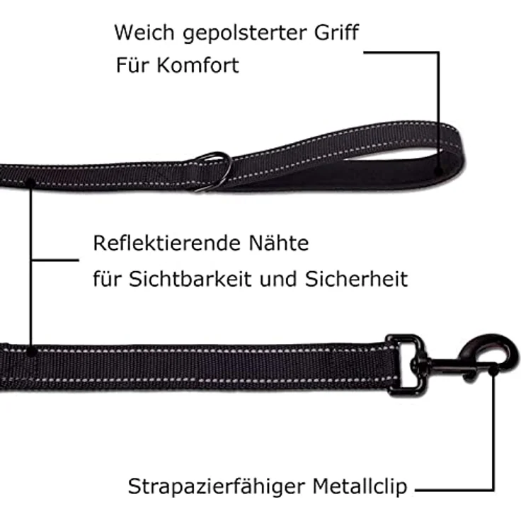 Eyleaf Hundeleine, reflektierende 1,5 Meter Führleine für große und mittelgroße Hunde mit Dual-Griff Design, gepolsterten Handschlaufen und hoher Sichtbarkeit – Bild 3