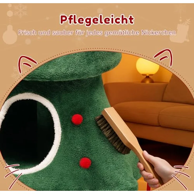 COMHOMA Kratzbaum im Weihnachtsbaum-Design, 144 cm hoch, mehrstöckiger Katzenbaum mit Katzenhaus, Spielbällen und stabilen Plattformen – Bild 5