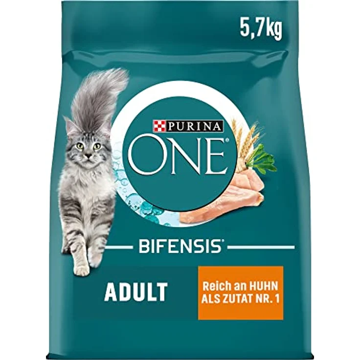 PURINA ONE BIFENSIS Adult Katzenfutter trocken, reich an Huhn & Vollkorn-Getreide, 1er Pack (5,7kg), für gesunde Haut und glänzendes Fell – Bild 1