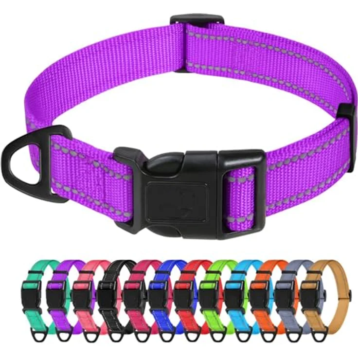 TagME Nylon Hundehalsband, Verstellbares Reflektierendes Halsband mit Sicherheitsschnalle für Mittlere Hunde, Lila, 2.5 cm Breite – Bild 1
