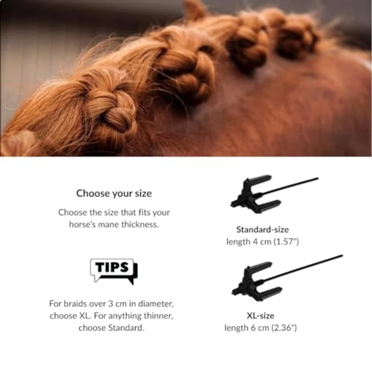 Quick Knot® Deluxe Mähnenklammer, wiederverwendbares Flechtwerkzeug für Pferde und Ponys, Weiß, XL – Bild 3