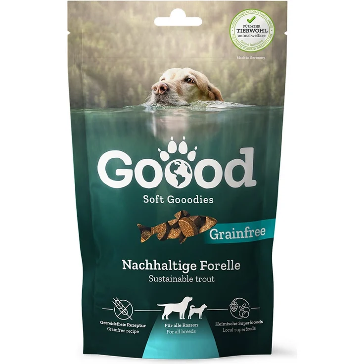 Goood Soft Gooodies, nachhaltige Forelle für Hunde, 100g Snackbeutel