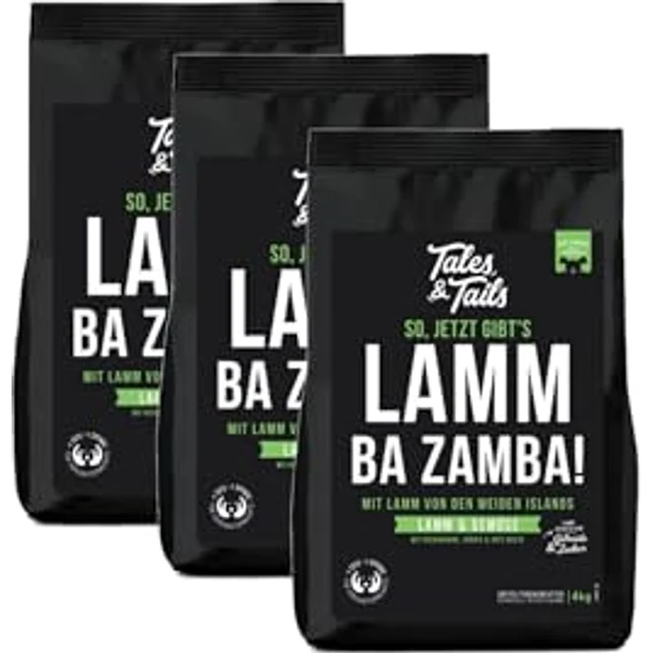 Tales & Tails Lamm Ba Zamba Halbfeuchtes Trockenfutter für Hunde, Getreidefrei, 75% Lamm, 6 Zutaten, Hohe Verträglichkeit, 3x 4kg
