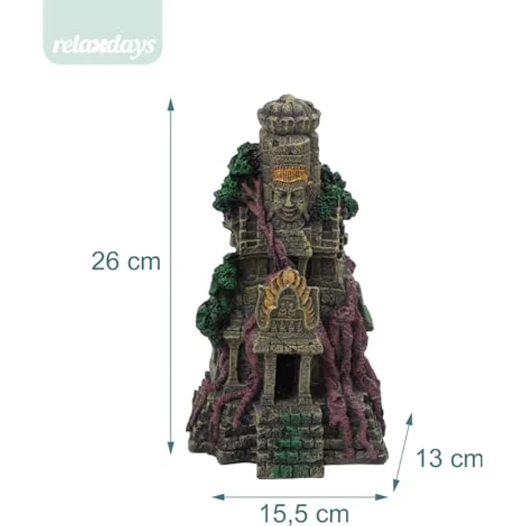 relaxdays Aquariendeko Tempel, detailreiche Aquarium Deko aus ungiftigem Kunstharz, grau, H 26 cm – Bild 4