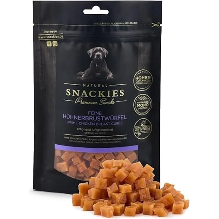 NATURAL SNACKIES Feine Hühnerbrustwürfel 400g, Luftgetrocknete Hundesnacks, ohne Getreide, Zucker und künstliche Zusatzstoffe – Bild 1