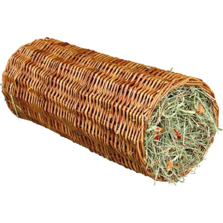 TRIXIE 60776 Weidentunnel mit Heu/Karotte, ø 15 × 33 cm, 110 g, Tierspielzeug mit natürlichen Fressanreizen und handlichem Format, braun – Bild 2
