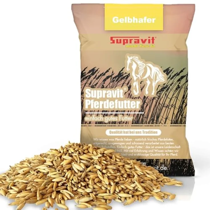 Supravit Hafer ganz 20kg, Frischer gelber Futterhafer, ungeschält, staubfrei, für Pferd und Pony, natürliche Energie- und Kraftquelle, Made in Germany – Bild 1