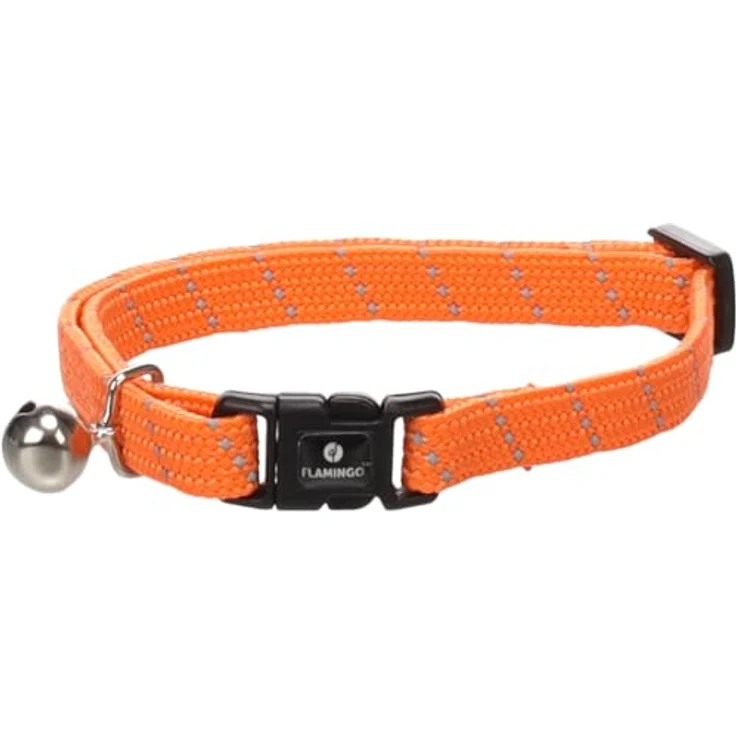 Flamingo Katzenhalsband Elza, reflektierendes Nylon mit Glöckchen, 20–34 cm, orange, elastisch – Bild 2