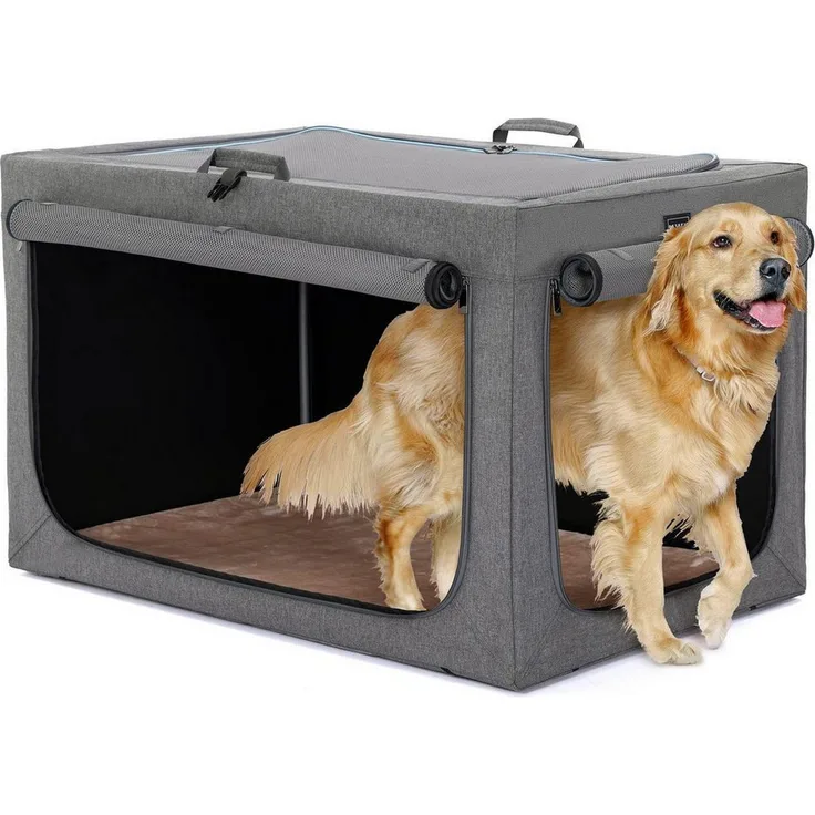 LuxusKollektion Faltbare Hunde-Transportbox, Hunde-Transportbox Auto, grau, L 100 x B 64 x H 63 cm, wasserdicht und kratzfest mit stabilen Metallrahmen