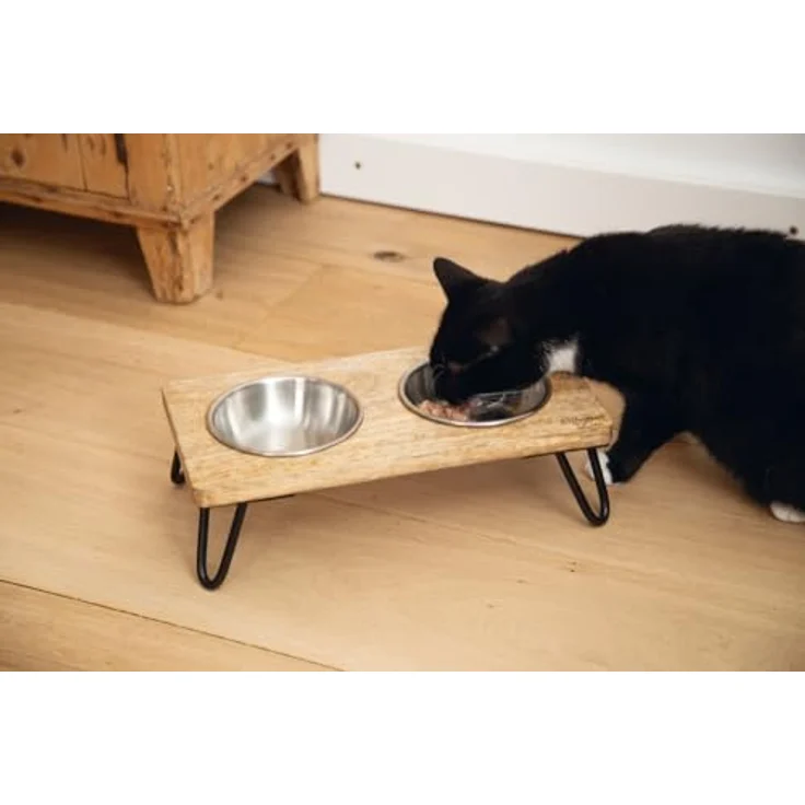 Designed by Lotte Linga Futternapf (0.32 l), Katzenschale aus Mangoholz und Edelstahl – Bild 6