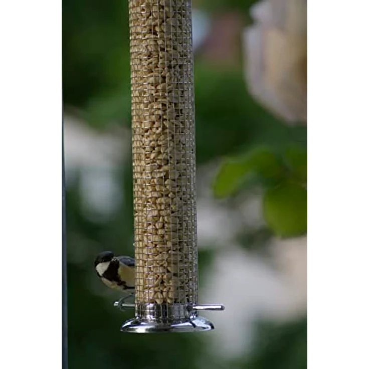 dobar 11523 Großer Futterspender für Vögel mit Edelstahlgitter, XL Futterstation-Futtersäule für Wildvögel zum Aufhängen, 9.5 x 9.5 x 39 cm, Metall – Bild 8