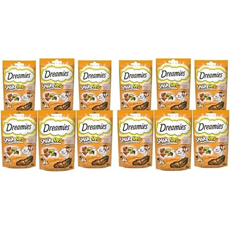 Dreamies Shake UPS Multivitamins Geflügel Picknick, Katzenleckerlis mit 2 kcal pro Stück, 660g (12 Beutel) – Bild 1
