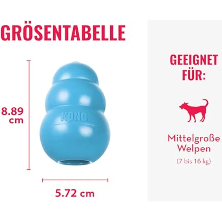 KONG Puppy Beißspielzeug, für mittelgroße Welpen, aus weichem Naturgummi, blau – Bild 4