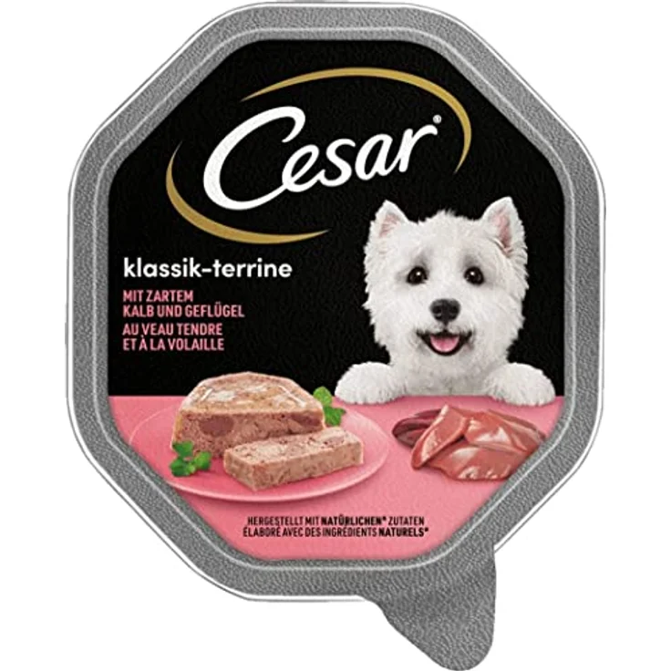 Cesar Hundefutter Nassfutter Klassiker, Kalb & Geflügel, 7er Pack (7 x 2 Schalen x 150 g), 100% ausgewogen – Bild 3