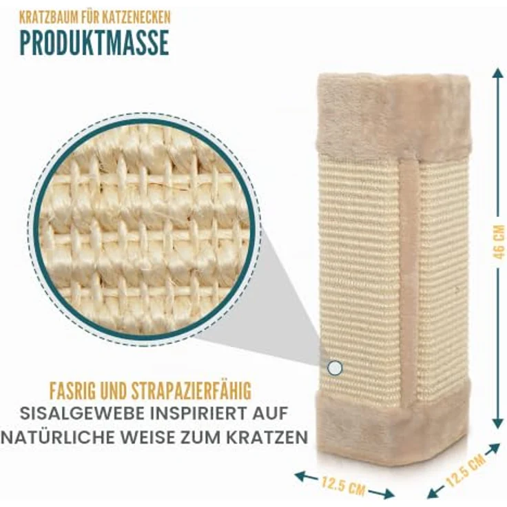 Haushalt International Kratzbrett Katzenkratzbrett Natursisal mit Plüsch, beige, 50 x 23 x 2/3 cm – Bild 5