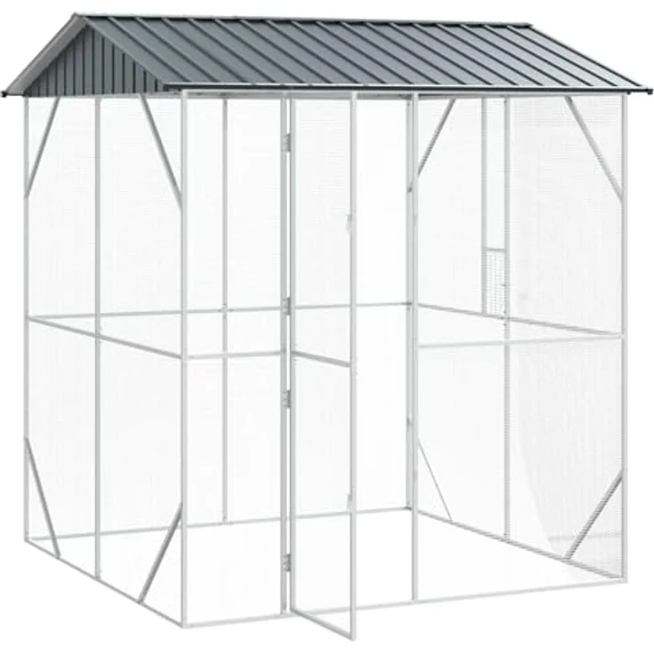 vidaXL Vogelkäfig Anthrazit, verzinkter Stahl, 215 x 208 x 247 cm, wetterfest und stabil, ideal für Garten und Terrasse – Bild 3