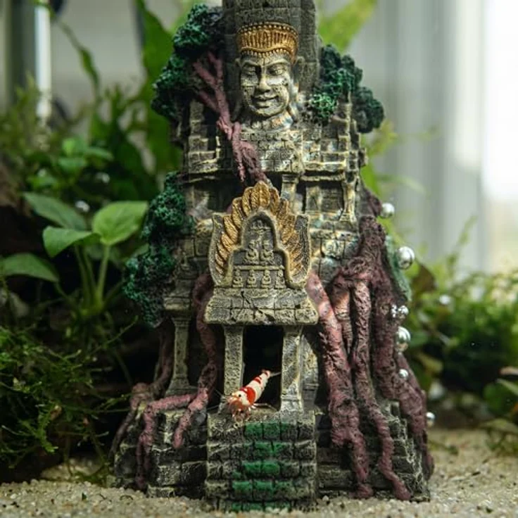 relaxdays Aquariendeko Tempel, detailreiche Aquarium Deko aus ungiftigem Kunstharz, grau, H 26 cm – Bild 5