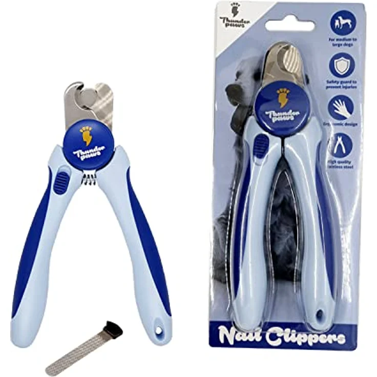 Thunderpaws Professionelle Krallenschere für Hunde, Edelstahlklingen, Sicherheitsschloss und Nagelfeile, Mittel bis Groß, Blau – Bild 1
