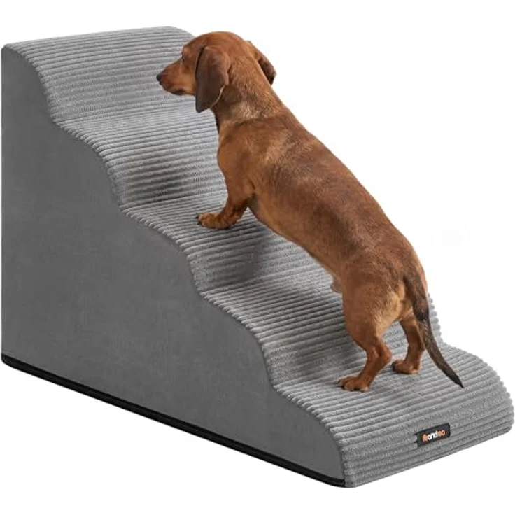 Feandrea Hundetreppe PPS005GD01, 5 Stufen, rutschfest, wasserdicht, für kleine Hunde, in stillem Taubengrau, abnehmbarer waschbarer Bezug, geringer Neigung – Bild 1