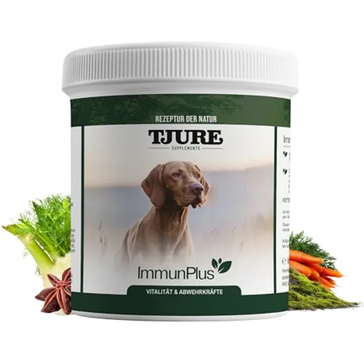 TJURE Immun Plus 500 g, Ergänzungsfuttermittel mit Vitaminen, Mineralstoffen, Kräutern & Bierhefe zur Unterstützung des allgemeinen Wohlbefindens, BARF-geeignet, Made in Germany