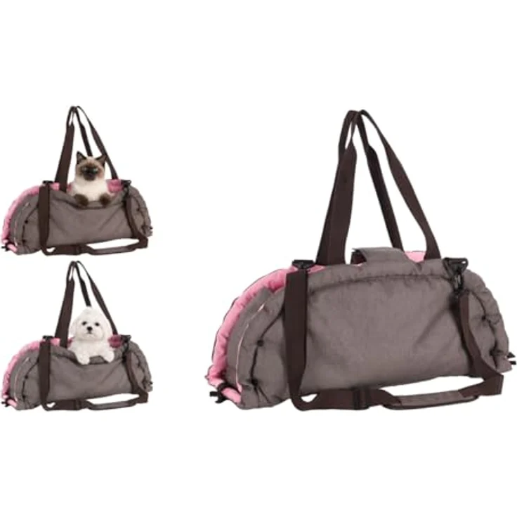 Flamingo Hundetasche Xenos Taupe, 2-in-1 Tragetasche und Liege, 62x26x28cm, Polyester mit Faserfüllung, verstellbare Schulterriemen, inklusive Aufbewahrungstasche – Bild 1