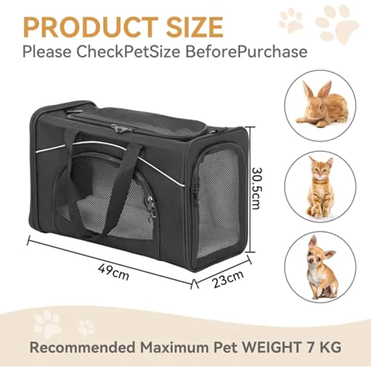 Petsfit Transporttasche für Hunde und Katzen, Flugtasche zugelassen für Haustiere bis 8 kg, 47x23x31 cm, inklusive verstellbarer Schultertrage und abnehmbarer Matte – Bild 4