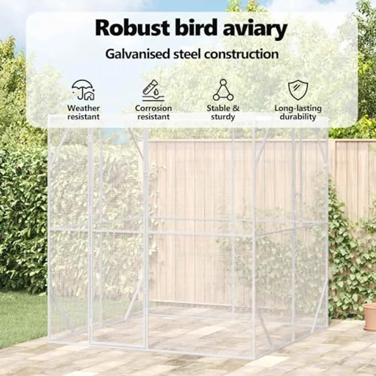 vidaXL Vogelkäfig Anthrazit, 209 x 202 x 214 cm, verzinkter Stahl, robuster Freiluft-Aviary für Garten und Terrasse – Bild 3