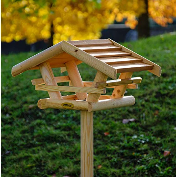 dobar 21053FSC Vogelhaus Berni mit braunem Dach, Vogelfutterhaus mit Ständer, 44 x 44 x 101 cm, Bernstein – Bild 5