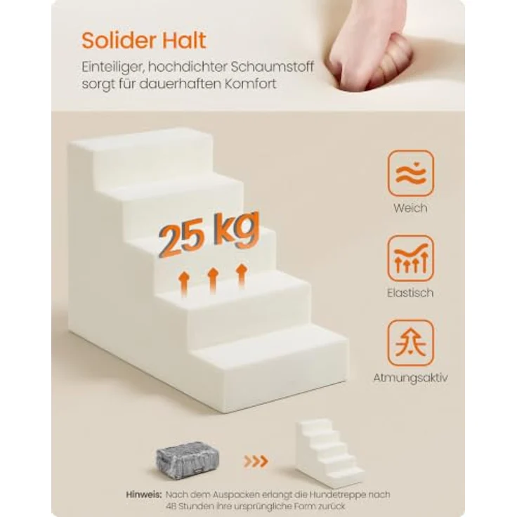Feandrea Hundetreppe Baddi Kollektion PPS025GN01, 5-stufige Katzentreppe aus Schaumstoff, 76 x 40 x 57 cm, bleigrau, waschbar und rutschfest für kleine Hunde – Bild 4