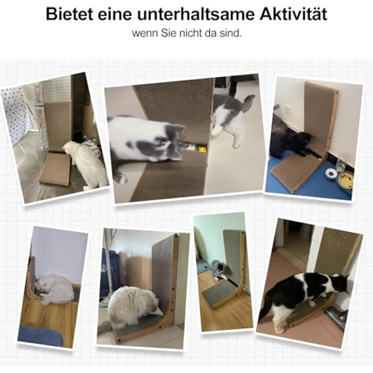 FUKUMARU Kratzbrett Katzen, 68 cm hohe L förmige Kratzpappe für Katzen, widerstandsfähig Katzenkratzbrett mit Ballspielzeug, Katzen Kratzmöbel aus hochwertiger Karton für Wand und Ecke, Groß – Bild 8
