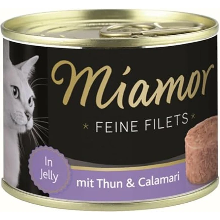 Miamor Feine Filets in Jelly mit Thunfisch & Calamari, Katzen-Nassfutter, 12 x 185g, 51% Thunfisch – Bild 1