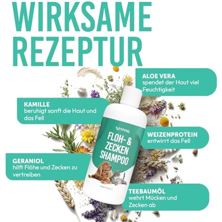 Petsly® Floh & Zeckenmittel für Hunde, 500ml, mit Teebaumöl, natürliches Flohshampoo und sanfter Hautpflege für Hunde und Katzen – Bild 3