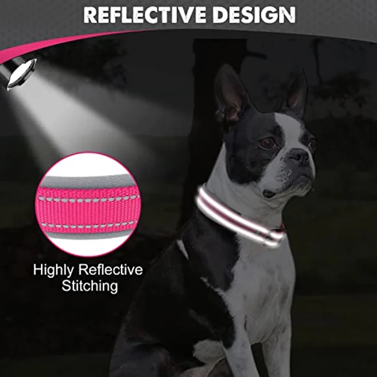 Joytale Gepolstertes Neopren Hundehalsband für Mittelgroße Hunde, Nylon Reflektierend, Leuchtend Rosa, 37-48 cm – Bild 4