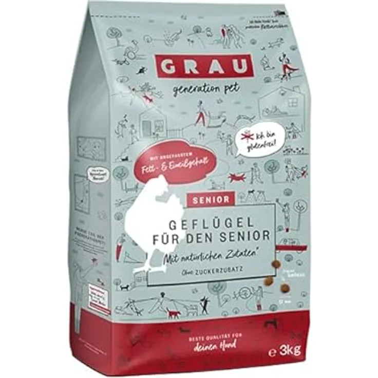 GRAU Trockenfutter für Hunde - Senior - Geflügel, glutenfrei, 3 kg für sensible ältere Hunde