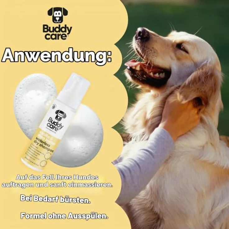 Buddycare Trockenshampoo für Hunde (200 ml) | Vanille & Sheabutter – Wasserloses Shampoo für empfindliche Haut, sanfte Formel für frisches Fell – Bild 5