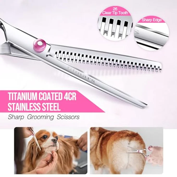 Gimars Hundepflegescheren-Set, 5-in-1 Hochleistungsschere mit Titanbeschichtung, gerade und gebogene Schere, runde Sicherheitsspitze, ergonomisch gestaltet – Bild 2