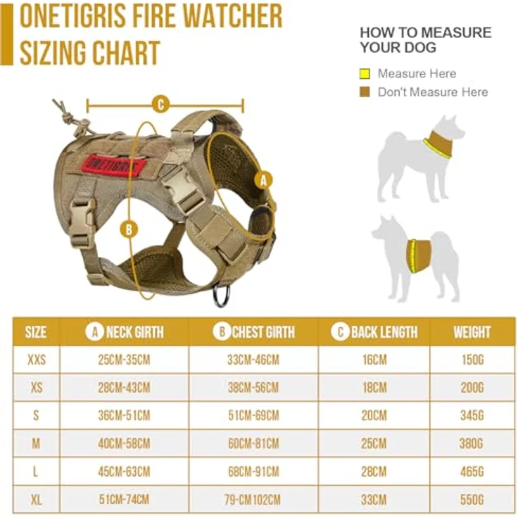 OneTigris FIRE WATCHER, Taktisches Hundegeschirr aus 1000D Nylon mit 1 Griff, 2 D-Ringen, XL, Braun – Bild 2
