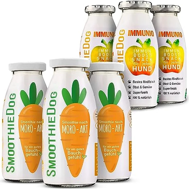 SmoothieDog Hunde Smoothie 6er Mix, Immunio (Rind) & Morosuppe, zucker- & glutenfrei, 6 x 250ml – Bild 1