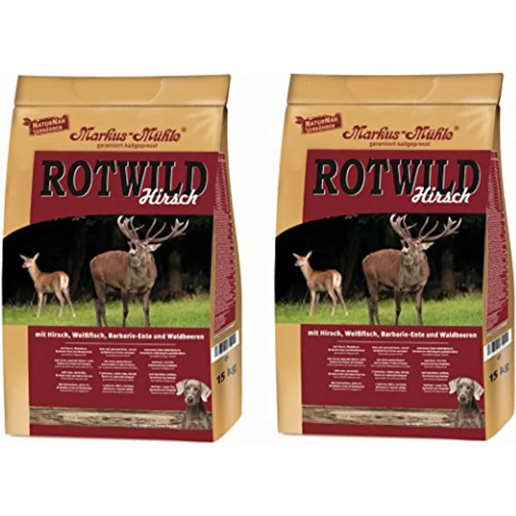 Markus Mühle Rotwild Hirsch, Hunde-Trockenfutter mit regionalem Hirsch und Weißfisch, 2x15kg