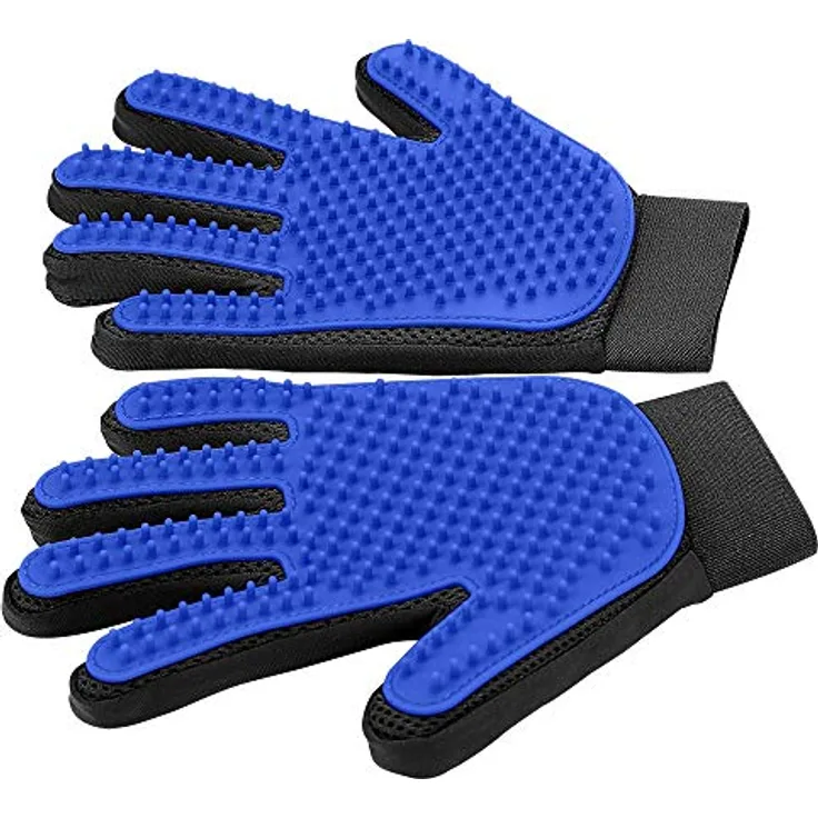 DELOMO Haustierpflege-Handschuhe 1 Paar (Blau) – Fellpflegehandschuh mit 255 Silikonspitzen, 5-Finger Design für Hunde & Katzen, waschbar, ideal für Baden und Massage