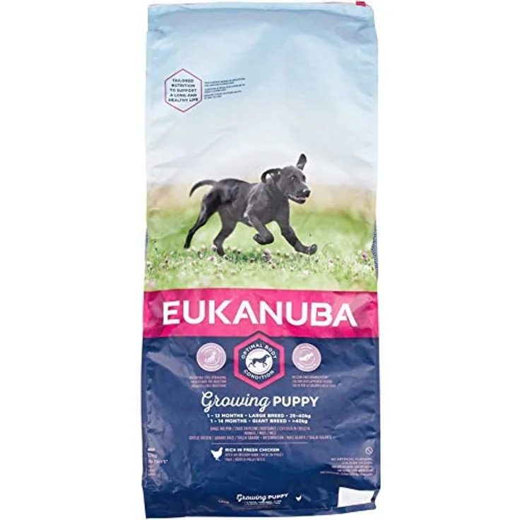 Eukanuba Welpenhundefutter für große Hunde, reich an frischem Hühn, 12 kg, mit DentaDefense und verbesserter Verdauungsformel